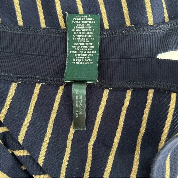 Lauren Ralph Lauren Navy and Gold Striped Long Sleeve Top PM - Picture 9 of 14